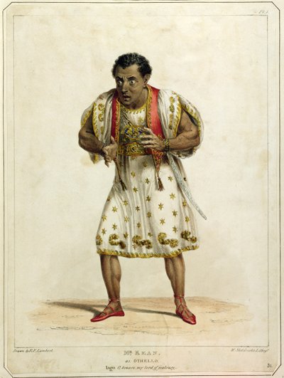Porträt von Mr. Edmund Kean (1787-1833) als Othello, gestochen von W. Sheldricks (kolorierte Lithografie) von E.F. Lambert